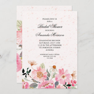 Roze Waterverf Floral Bridal Shower Invitations