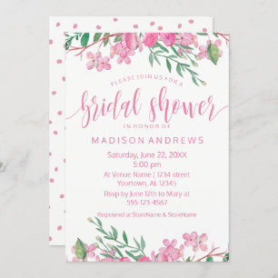 Roze Waterverf Floral Bridal Shower Kaart