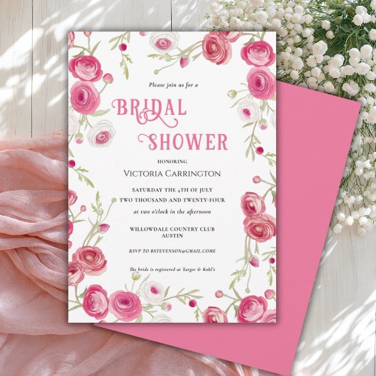 Roze Waterverf Floral Bridal Shower Kaart