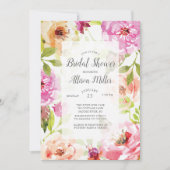 Roze Waterverf Floral Bridal Shower Kaart (Voorkant)