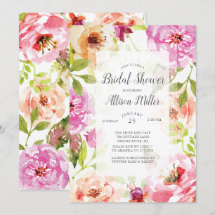 Roze Waterverf Floral Bridal Shower Kaart