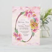 Roze Waterverf Floral Bridal Tea Kaart (Staand voorkant)
