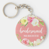 Roze Waterverf Floral Bridesmaid Name Sleutelhange Sleutelhanger (Voorkant)