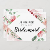 Roze Waterverf Floral Bridesmaid Voorstel Kaart (Voorkant / Achterkant)