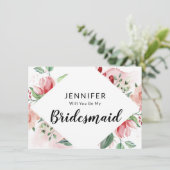Roze Waterverf Floral Bridesmaid Voorstel Kaart (Staand voorkant)