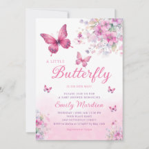 Roze Waterverf Floral Butterfly Girl Baby shower