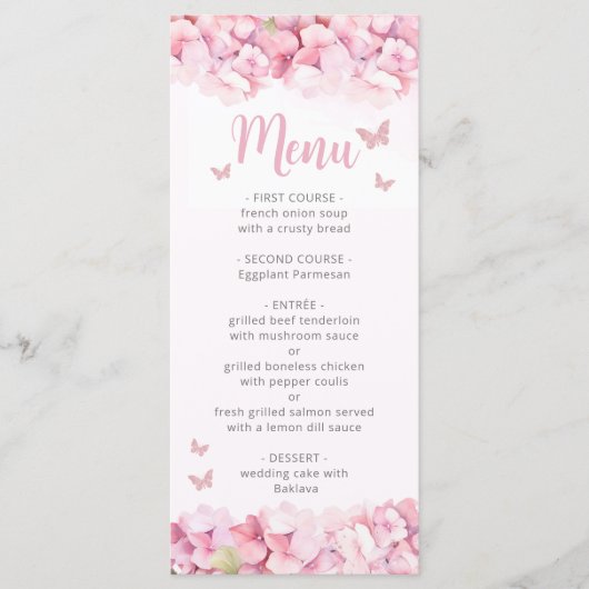 Roze Waterverf Floral Butterfly Girl Baby shower Menu (Voorkant)