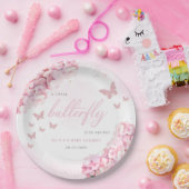 Roze Waterverf Floral Butterfly Girl Baby shower Papieren Bordje (Feest)