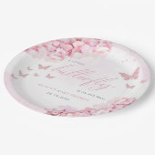 Roze Waterverf Floral Butterfly Girl Baby shower Papieren Bordje (Gekanteld)