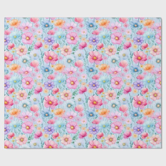 Roze Waterverf Floral Cadeaupapier (Vlak)