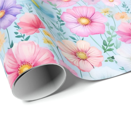 Roze Waterverf Floral Cadeaupapier (Rol Hoek)