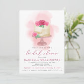 Roze Waterverf Floral Cake Bridal Kaart (Staand voorkant)