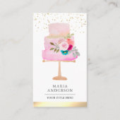 Roze Waterverf Floral Cake Pastry Chef Bakery Visitekaartje (Voorkant)