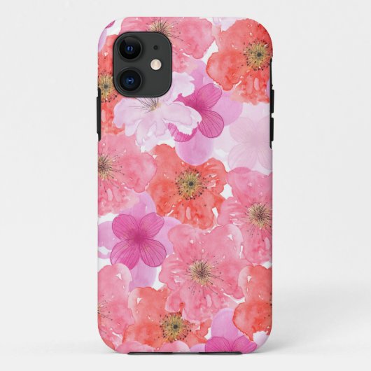  roze Waterverf Floral Case-Mate iPhone Case (Achterkant)