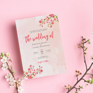 Roze Waterverf Floral Cherry Blossom Wedding Kaart