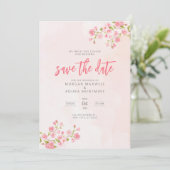 Roze Waterverf Floral Cherry Blossom Wedding Save The Date (Staand voorkant)