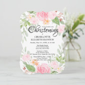 Roze Waterverf Floral Christening Kaart (Staand voorkant)