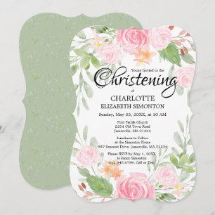 Roze Waterverf Floral Christening Kaart