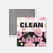 Roze Waterverf Floral Clean Dirty Dishwasmachine Magneet (Voorkant / Achterkant)