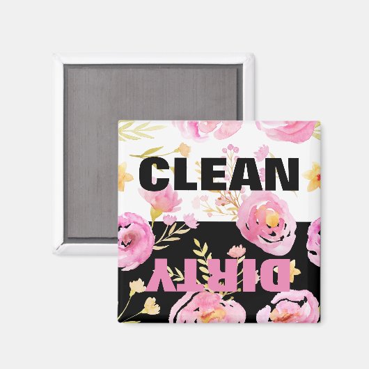 Roze Waterverf Floral Clean Dirty Dishwasmachine Magneet (Voorkant / Achterkant)