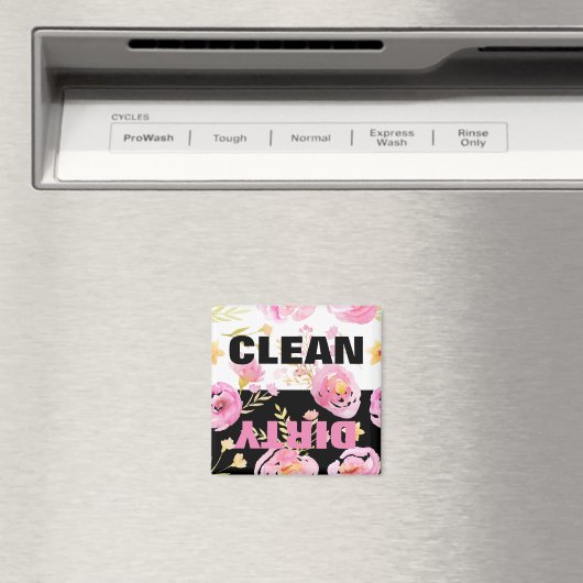 Roze Waterverf Floral Clean Dirty Dishwasmachine Magneet (Insitu (Vaatwasser))