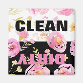 Roze Waterverf Floral Clean Dirty Dishwasmachine Magneet (Voorkant)