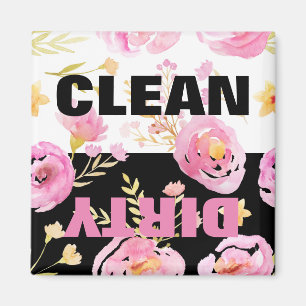 Roze Waterverf Floral Clean Dirty Dishwasmachine Magneet
