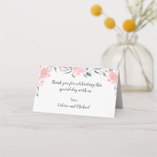 Roze Waterverf Floral Corner Bruiloft en Banket Plaatskaartje (Achterkant)