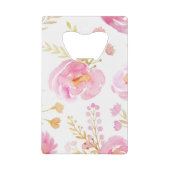 Roze Waterverf Floral Creditkaart Flessenopener (Voorkant)