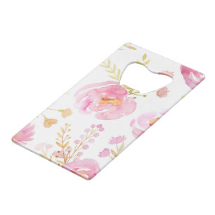 Roze Waterverf Floral Creditkaart Flessenopener