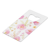 Roze Waterverf Floral Creditkaart Flessenopener (Achterkant Gekanteld)