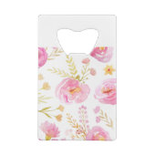 Roze Waterverf Floral Creditkaart Flessenopener (Achterkant)