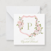 Roze Waterverf Floral Crest Custom Gift Enclosure Notitiekaartje (Voorkant)