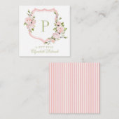 Roze Waterverf Floral Crest Custom Gift Enclosure Notitiekaartje (Voorkant / Achterkant)
