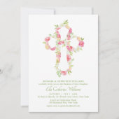 Roze Waterverf Floral Cross Baptisme Kaart (Voorkant)
