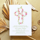 Roze Waterverf Floral Cross Baptisme Kaart