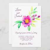 Roze waterverf floral custom Wedding Kaart (Voorkant / Achterkant)