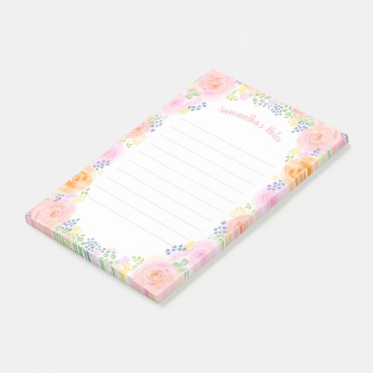 Roze Waterverf Floral Cute Roos Garden Post-it® Notes (Schuin)