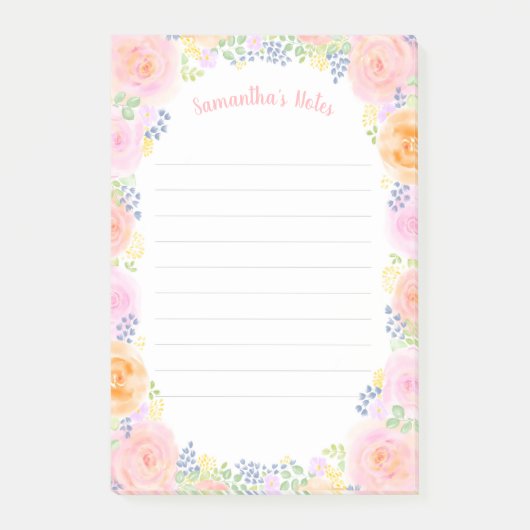 Roze Waterverf Floral Cute Roos Garden Post-it® Notes (Voorkant)