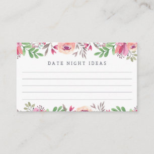Roze Waterverf Floral Date Night Ideeën Informatiekaartje