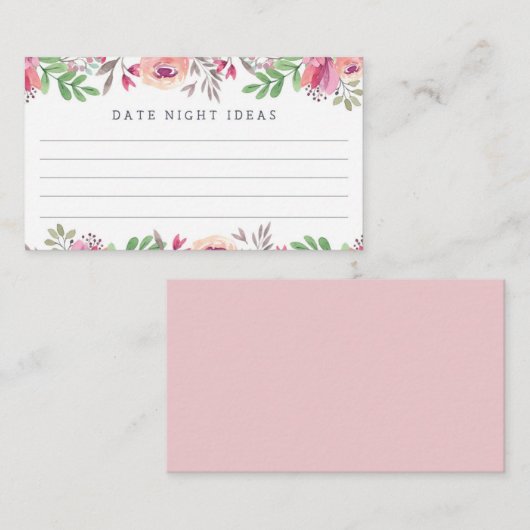 Roze Waterverf Floral Date Night Ideeën Informatiekaartje (Voorkant / Achterkant)