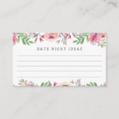 Roze Waterverf Floral Date Night Ideeën Informatiekaartje (Voorkant)