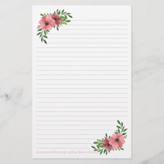 Roze Waterverf Floral design Briefpapier (Voorkant)