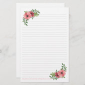 Roze Waterverf Floral design Briefpapier (Voorkant / Achterkant)