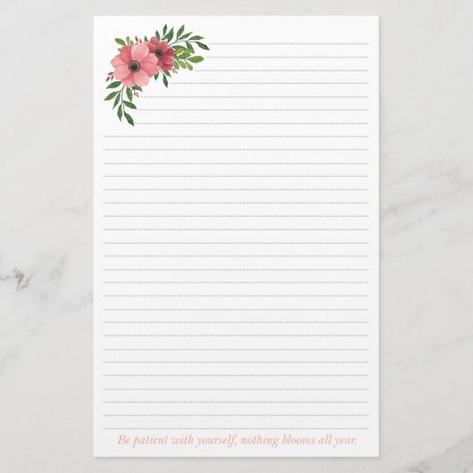 Roze Waterverf Floral design Briefpapier (Voorkant)