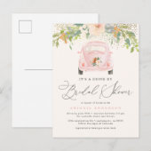 Roze Waterverf - Floral drive by Vrijgezellenfeest Uitnodiging Briefkaart (Voorkant / Achterkant)