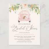 Roze Waterverf - Floral drive by Vrijgezellenfeest Uitnodiging Briefkaart (Voorkant)