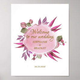 Roze Waterverf Floral Elegant Modern Welkom Poster