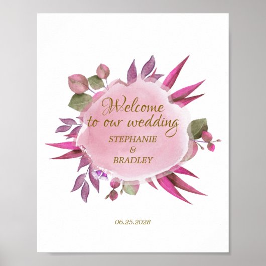 Roze Waterverf Floral Elegant Modern Welkom Poster (Voorkant)