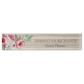 Roze Waterverf Floral Elegant Rustic Personalized Naambordje (Voorkant)